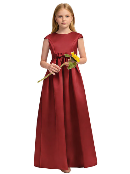 dideyttawl Satin Junior Bridesmaid Dresses Cap Sleeve Pageant Gown 2771