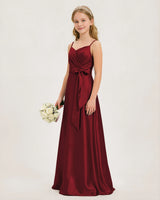 Burgundy Satin A-line Junior Bridesmaid Dress Side View