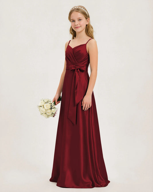 Burgundy Satin A-line Junior Bridesmaid Dress Side View