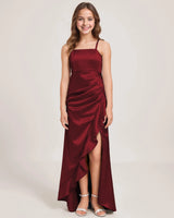 Burgundy Satin A-line Girls Formal Dress Front View