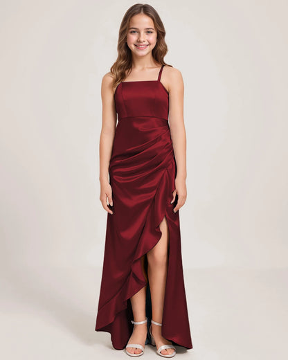 Dideyttawl Junior Bridesmaid Dress with Slit Ruffles Satin  Formal Gowns for Girls