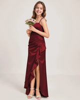 Burgundy Satin A-line Girls Formal Dress Front View