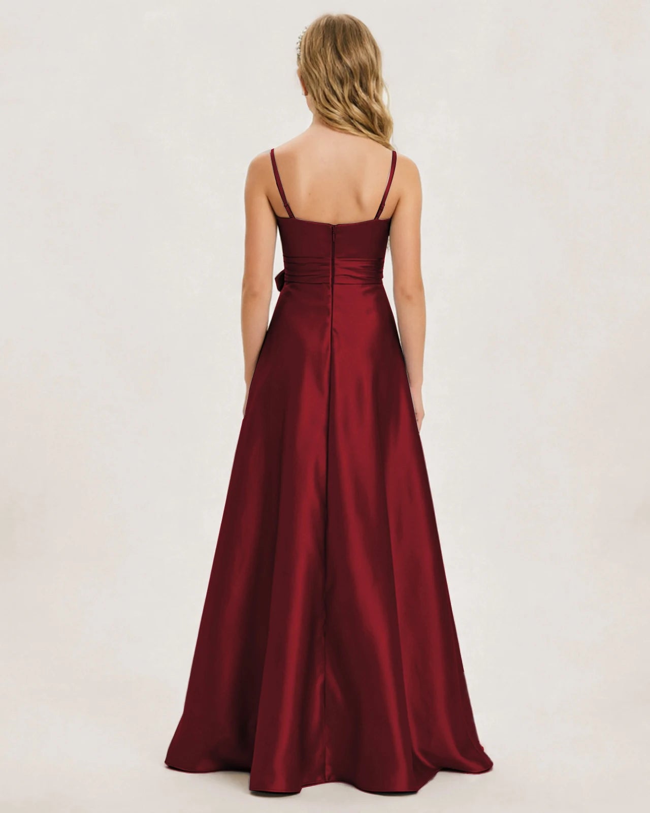 Burgundy Satin Junior Bridesmaid Dress