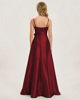 Burgundy Satin A-line Junior Bridesmaid Dress Back View