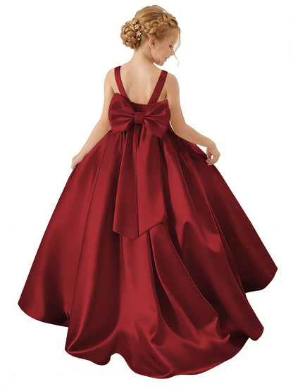 dideyttawl Big Bow Junior Bridesmaid Dresses for Wedding Satin Flower Girls Dress A-Line Princess Pageant Ball Gown Formal Party 2779