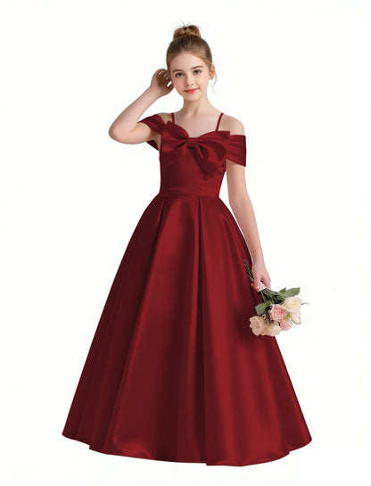 dideyttawl 2026 Off Shoulder Flower Girl Dress Big Bow Junior Bridesmaid Dress A-Line Sleeveless Prom Ball Gown 2790