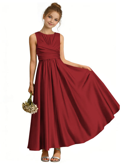dideyttawl Satin A-Line Junior Bridesmaid Dresses Pleated Girls Special Occasion Gown