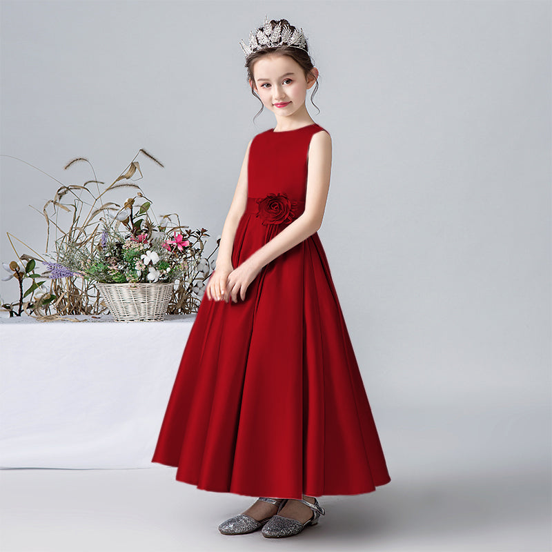 Dideyttawl Grey Flower Girl Dress Satin Sleeveless Pleated Ball Gown
