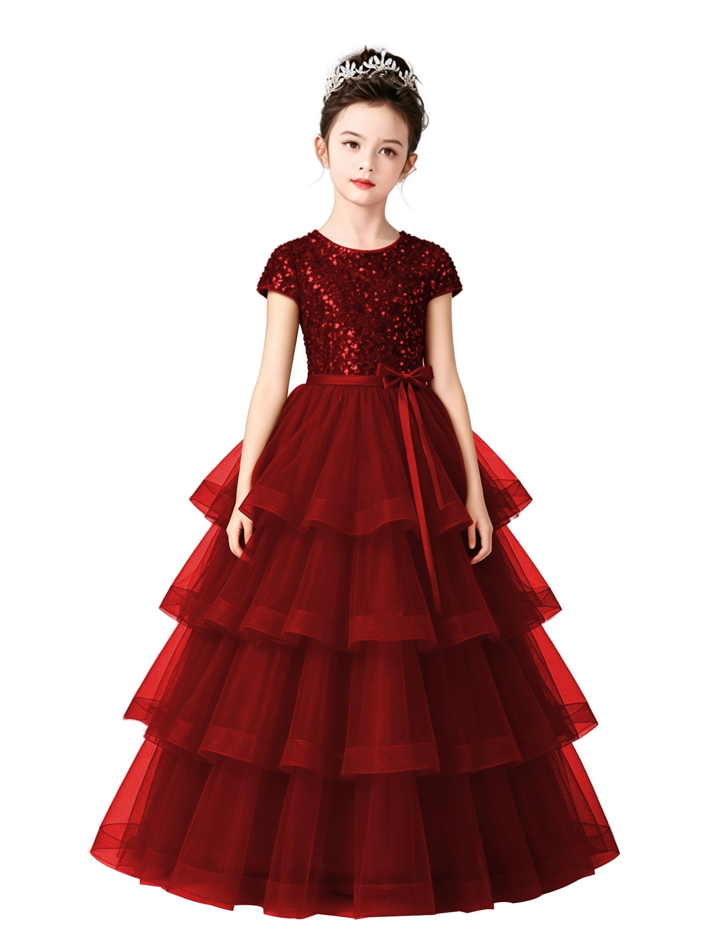 Dideyttawl Puffy Flower Girls Dress Sequins Flower Girl Dresses Sparkly Cap Sleeves Junior Bridesmaid Dress 648