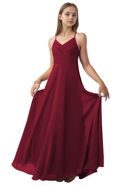 dideyttawl V-Neck Junior Bridesmaid Dress Spaghetti Straps Pleated Chiffon A-Line Flower Girl Dress 2510