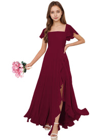 Dideyttawl Chiffon Junior Bridesmaid Dresses Ruffle Sleeve 2508