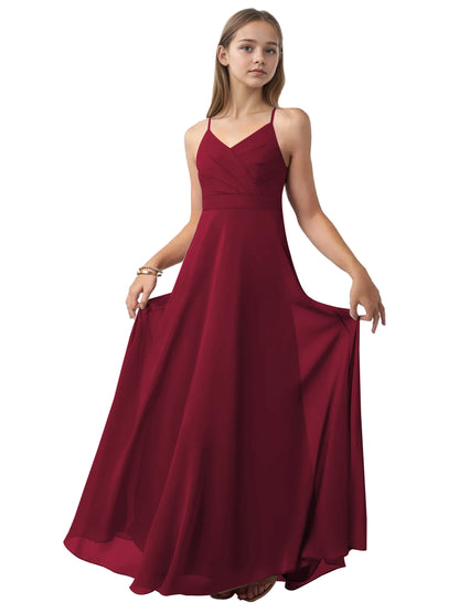 dideyttawl V-Neck Junior Bridesmaid Dress Spaghetti Straps Pleated Chiffon A-Line Flower Girl Dress 2510