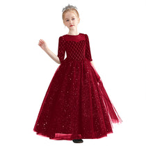 Dideyttawl Velvet Dress For Girls Fancy Shining Stars Dresses Holiday Party Dresses Tulle Floor Length