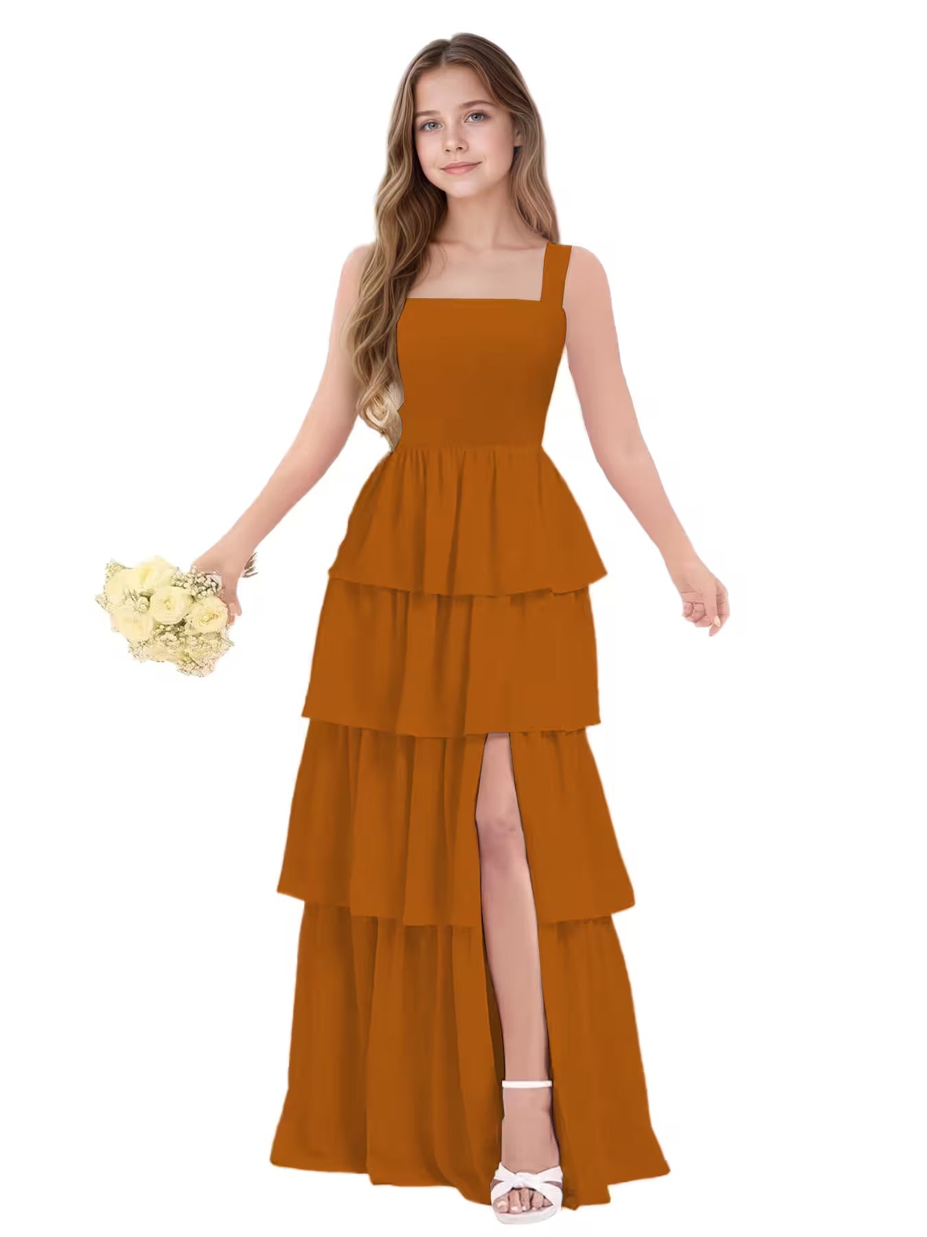 Burnt Orange Dusty Blue Junior Bridesmaid Dress for Girls