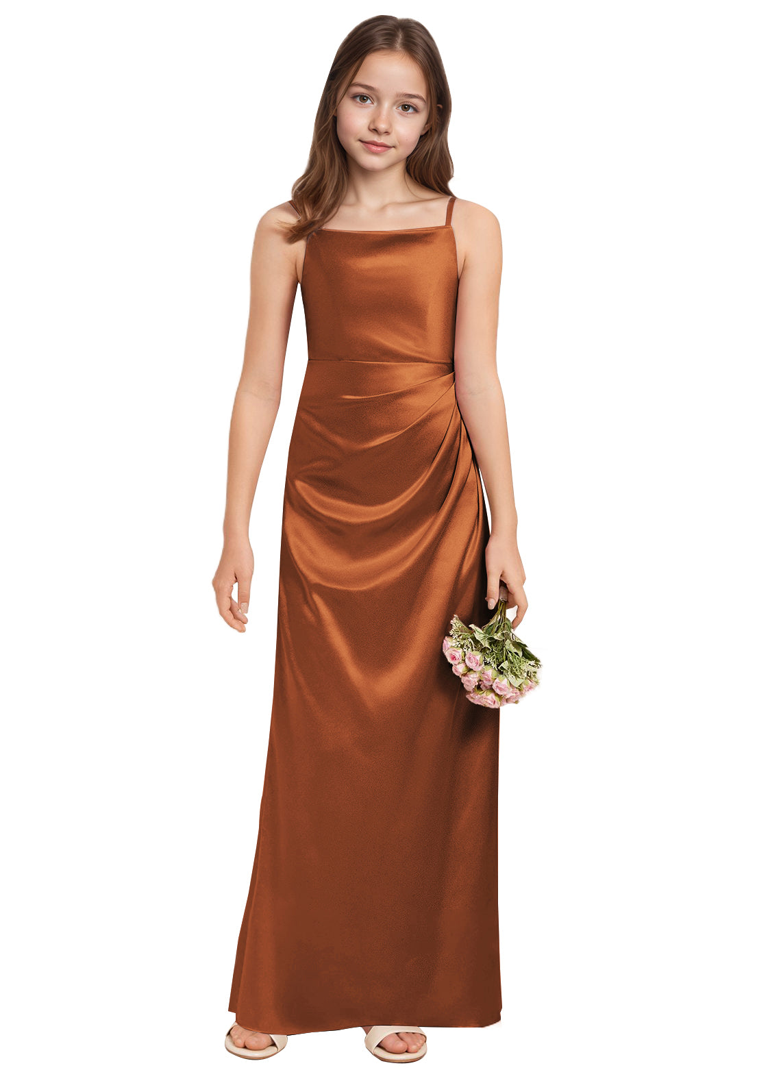 dideyttawl A-Line Junior Bridesmaid Dress Square Neck Pleated Stretch Satin Flower Girl Dress Sleeveless Formal Special Occasion Dress for Wedding 2520