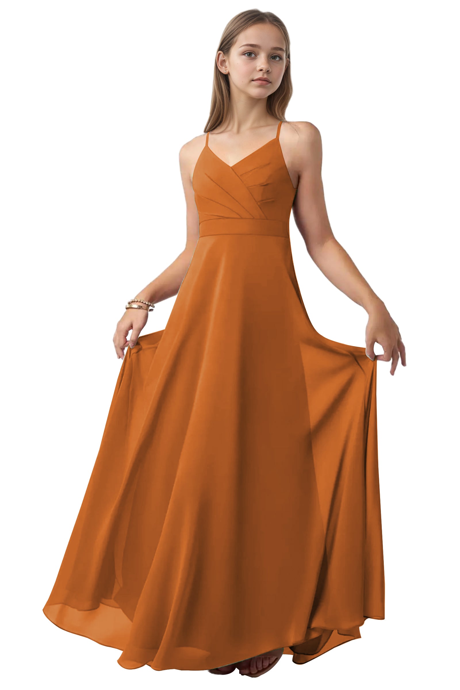 dideyttawl V-Neck Junior Bridesmaid Dress Spaghetti Straps Pleated Chiffon A-Line Flower Girl Dress 2510, Burnt Orange / 4 dideyttawl V-Neck Junior Bridesmaid Dress Spaghetti Straps Pleated Chiffon A-Line Flower Girl Dress 2510, Burnt Orange / 4