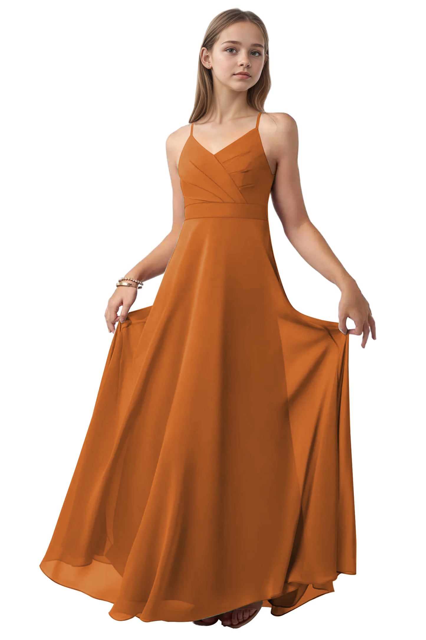 dideyttawl V-Neck Junior Bridesmaid Dress Spaghetti Straps Pleated Chiffon A-Line Flower Girl Dress 2510