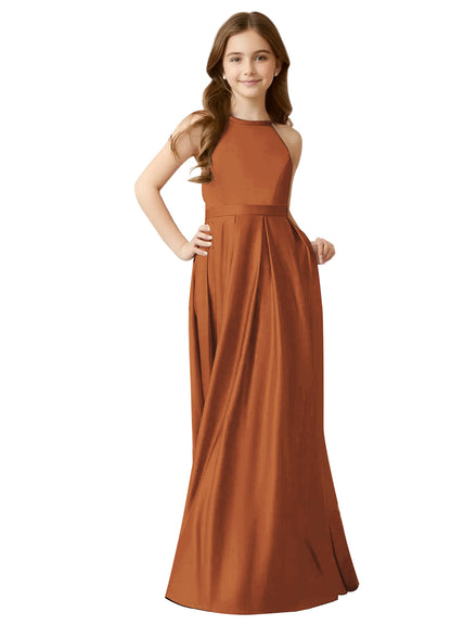 dideyttawl A-Line Junior Bridesmaid Dresses Halter Flower Girls Dress Satin Adjustable Straps Formal Gown 2532