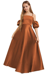 Dideyttawl Cold Shoulder Junior Bridesmaid Dress Satin Girls Pageant Gown 2525