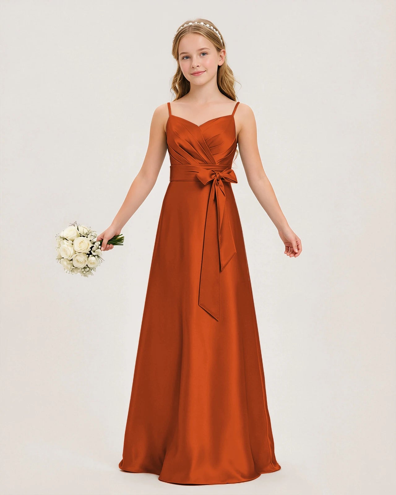 Burnt Orange Satin Junior Bridesmaid Dress