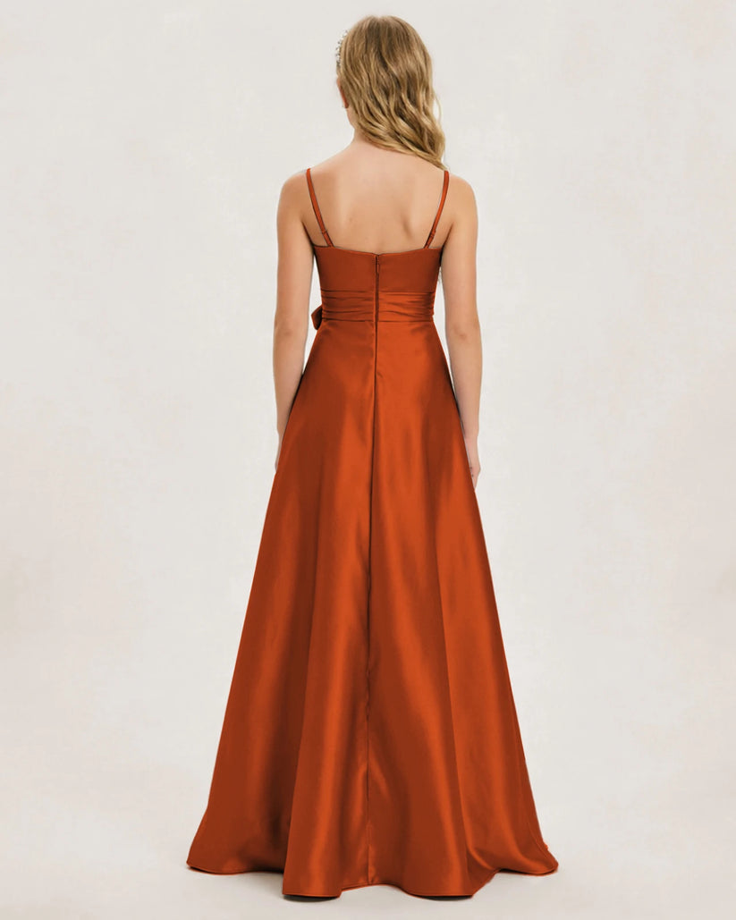 Burnt Orange Satin A-line Junior Bridesmaid Dress Back View
