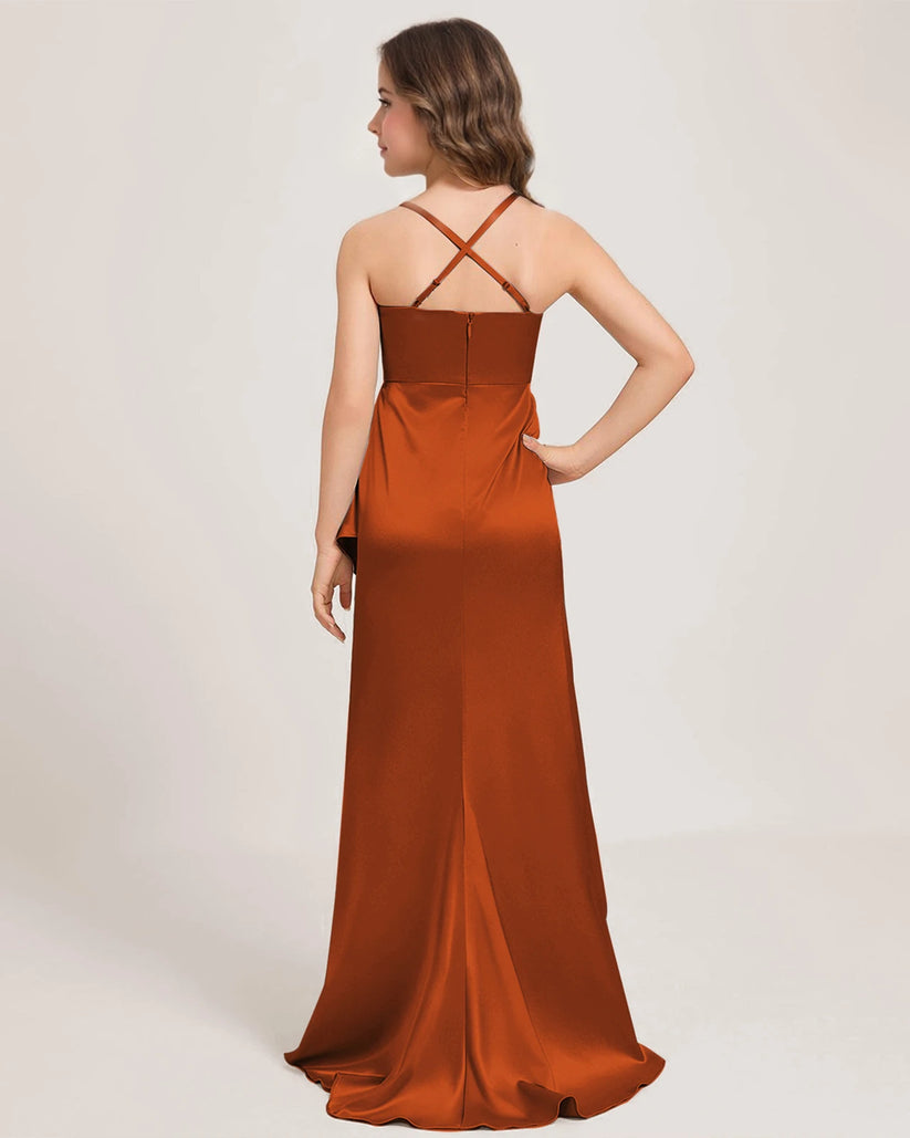 Burnt Orange Satin A-line Girls Formal Dress Back View