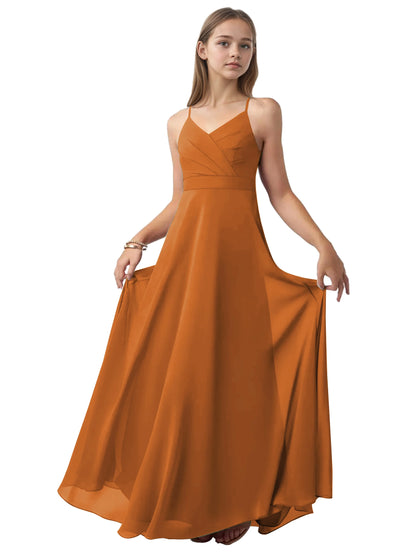 dideyttawl V-Neck Junior Bridesmaid Dress Spaghetti Straps Pleated Chiffon A-Line Flower Girl Dress 2510