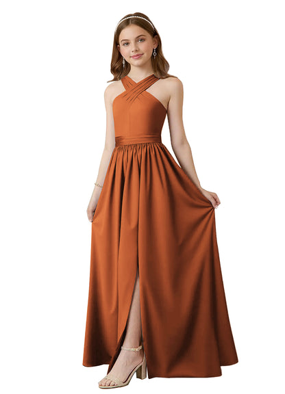 dideyttawl Junior Bridesmaid Dresses for Teen Girls Satin Halter A-Line Flower Girl Dress for Wedding 2531
