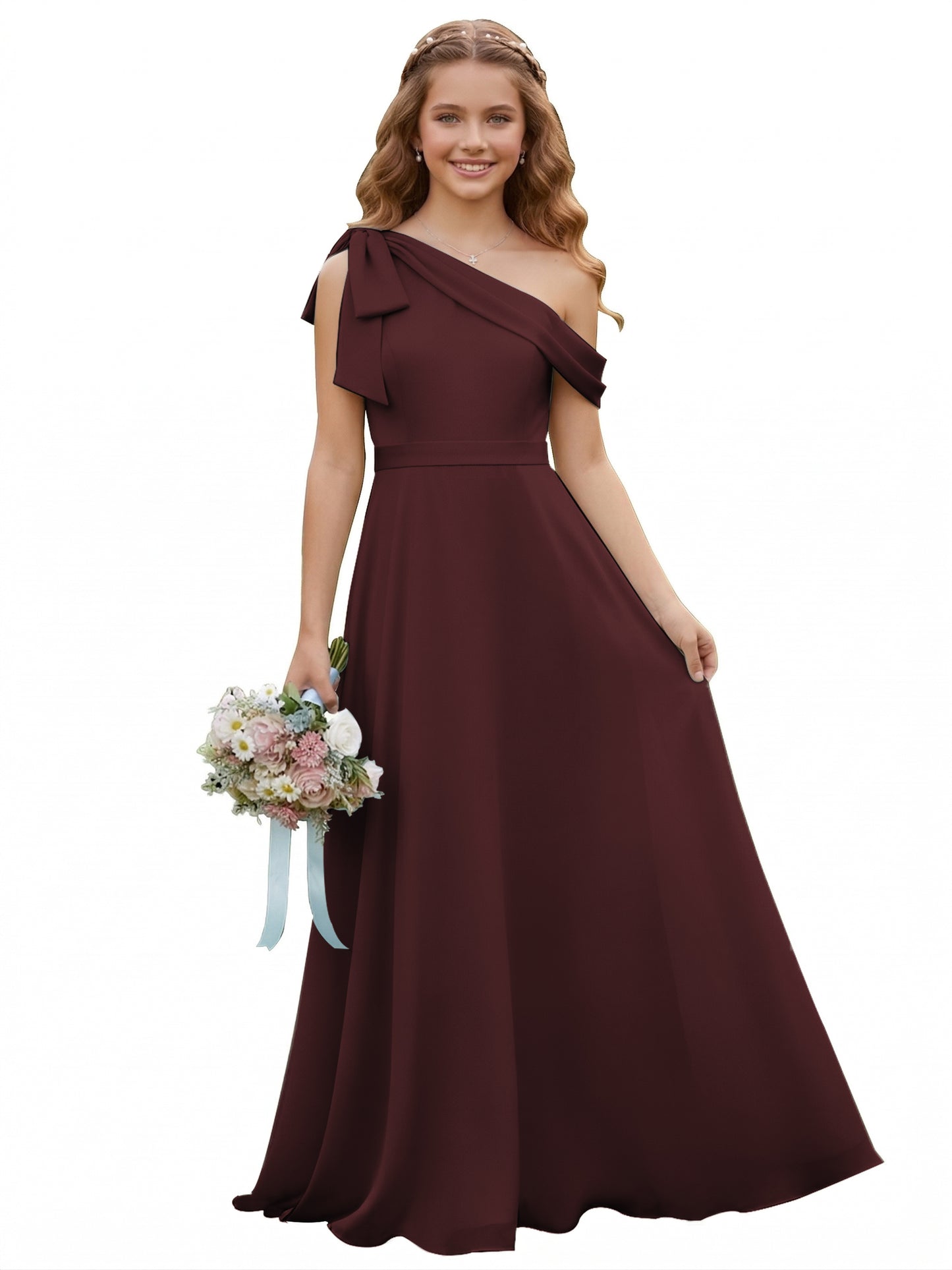 dideyttawl One Shoulder Junior Bridesmaid Dresses for Girls 4-16 Chiffon  A-Line Pageant Formal Party Ball Dress 2562