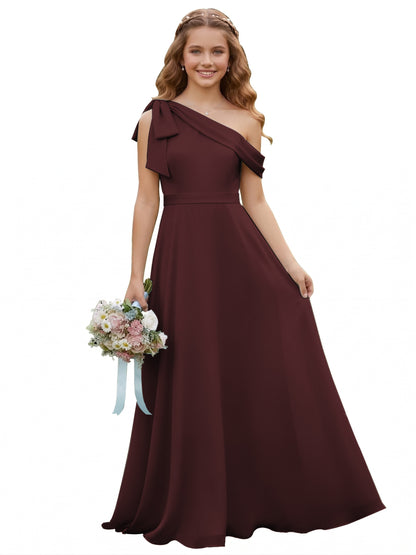 dideyttawl One Shoulder Junior Bridesmaid Dresses for Girls 4-16 Chiffon  A-Line Pageant Formal Party Ball Dress 2562