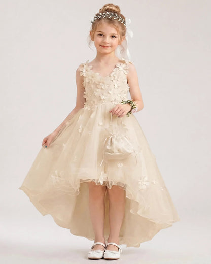Champagne Tulle A-line Flower Girl Dress Front View
