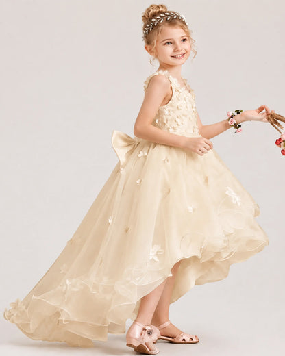 Champagne Organza A-line Flower Girl Dress Side View