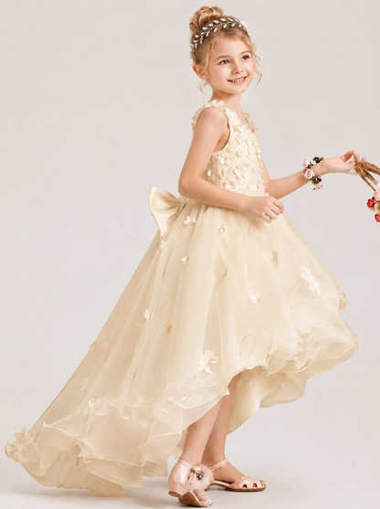 Champagne 3D Floral Flower Girl Dress
