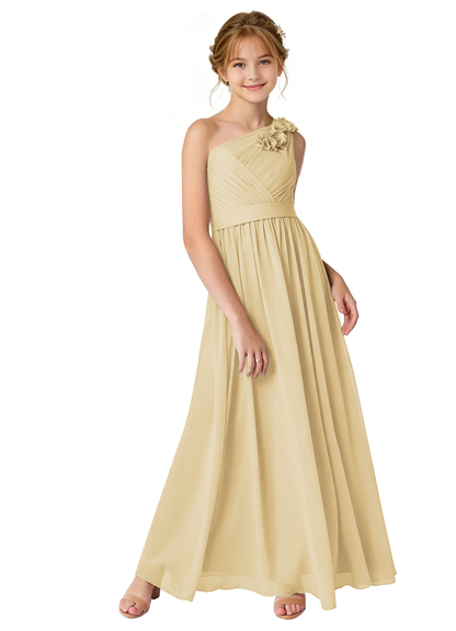 dideyttawl One Shoulder Pleated Junior Bridesmaid Dresses for Wedding A-Line Chiffon 3D Flower Girls Formal Party Dress 2604