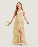 Champagne Chiffon A-line Junior Bridesmaid Dress Front View