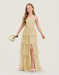 Champagne Front Chiffon Junior Bridesmaid Dresses