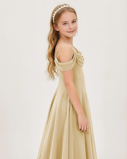 Champagne Chiffon A-line Junior Bridesmaid Dress Side View