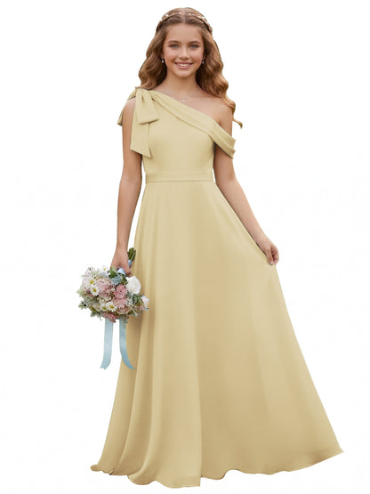 dideyttawl One Shoulder Junior Bridesmaid Dresses for Girls 4-16 Chiffon  A-Line Pageant Formal Party Ball Dress 2562