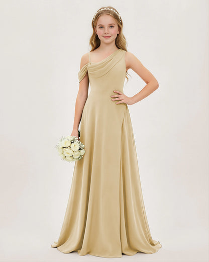 Champagne Chiffon A-line Junior Bridesmaid Dress Front View