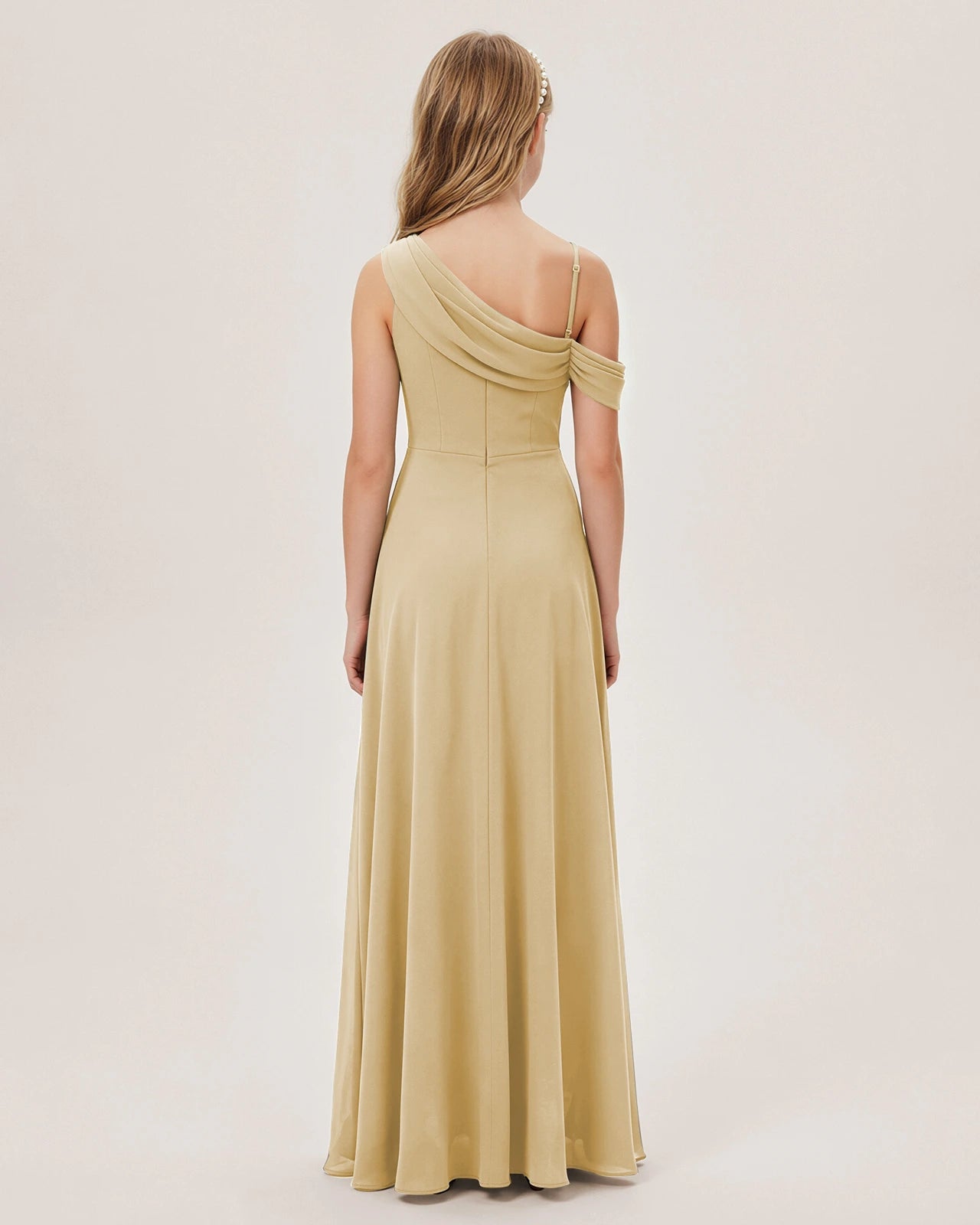Champagne Chiffon A-line Junior Bridesmaid Dress Back View