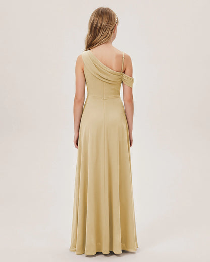 Champagne Chiffon A-line Junior Bridesmaid Dress Back View