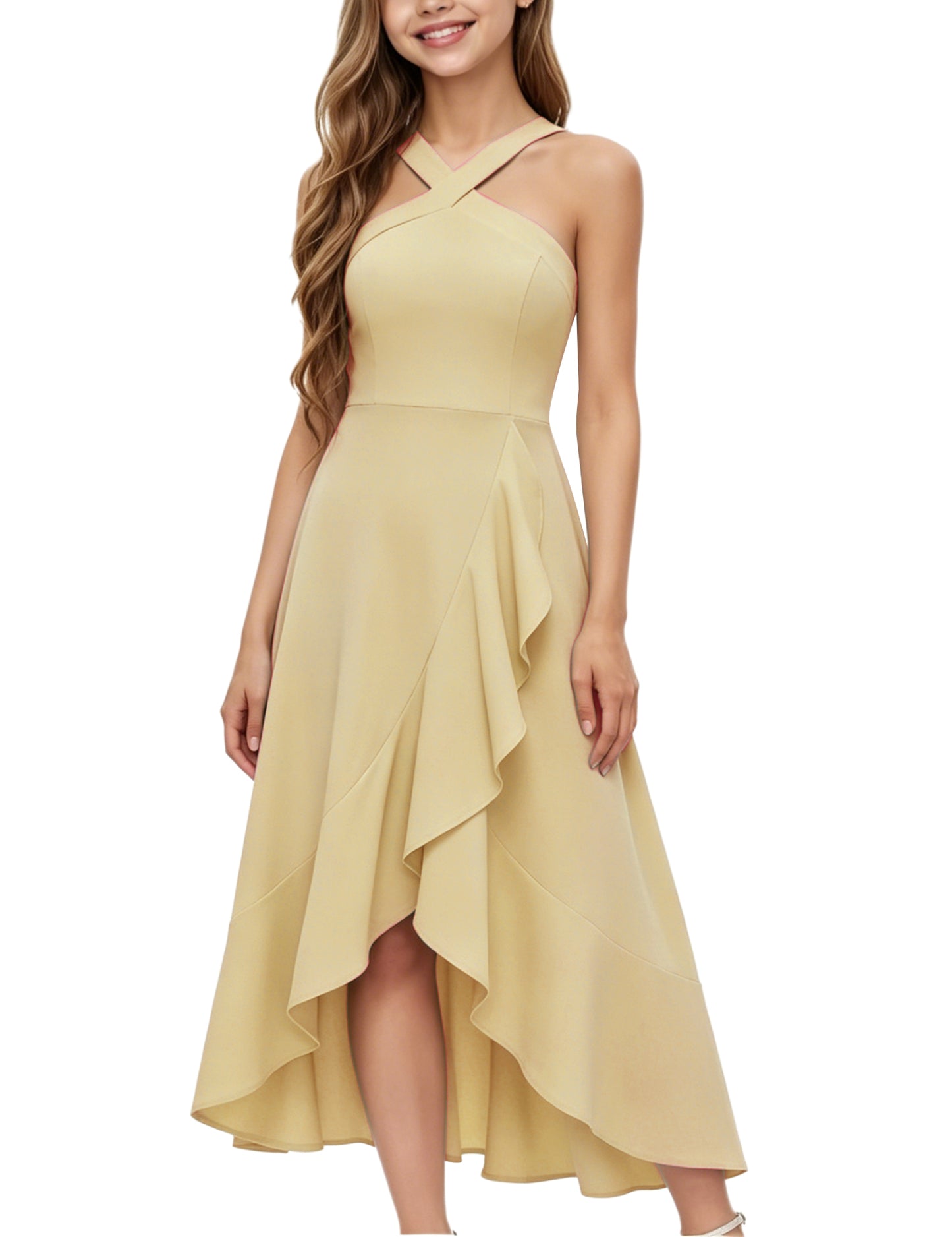 dideyttawl Halter Chiffon Junior Bridesmaid Dresses for Wedding A-Line High Low Flower Girls Formal Party Dress with Slit 2608