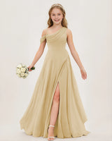 Champagne Chiffon A-line Junior Bridesmaid Dress Front View