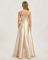 Champagne Satin A-line Junior Bridesmaid Dress Back View