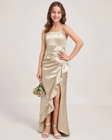 Champagne Satin Sheath Girls Formal Dress Front View