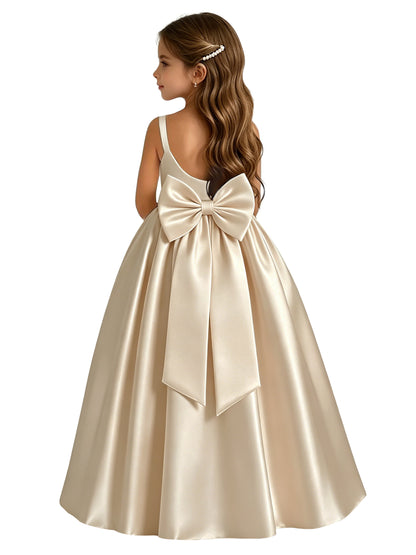 dideyttawl Satin Flower Girl Dresses with Bow Elegant Communion Dress for Girls A-Line Formal Party Gown with Bow