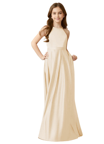 dideyttawl A-Line Junior Bridesmaid Dresses Halter Flower Girls Dress Satin Adjustable Straps Formal Gown 2532