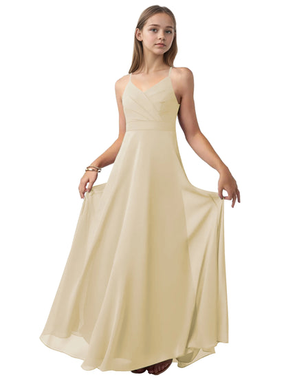 dideyttawl V-Neck Junior Bridesmaid Dress Spaghetti Straps Pleated Chiffon A-Line Flower Girl Dress 2510