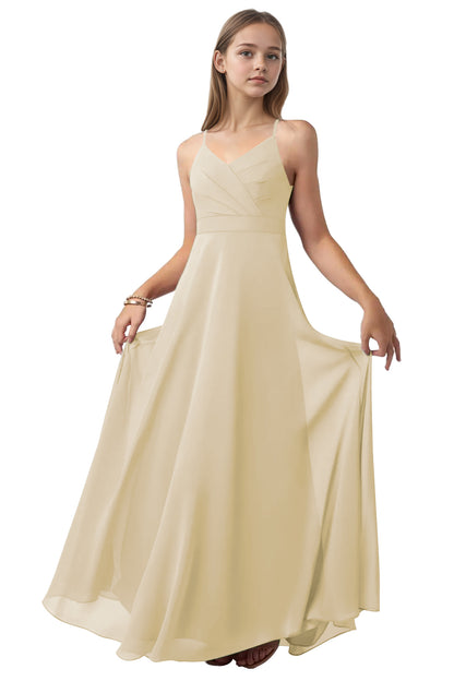 dideyttawl V-Neck Junior Bridesmaid Dress Spaghetti Straps Pleated Chiffon A-Line Flower Girl Dress 2510