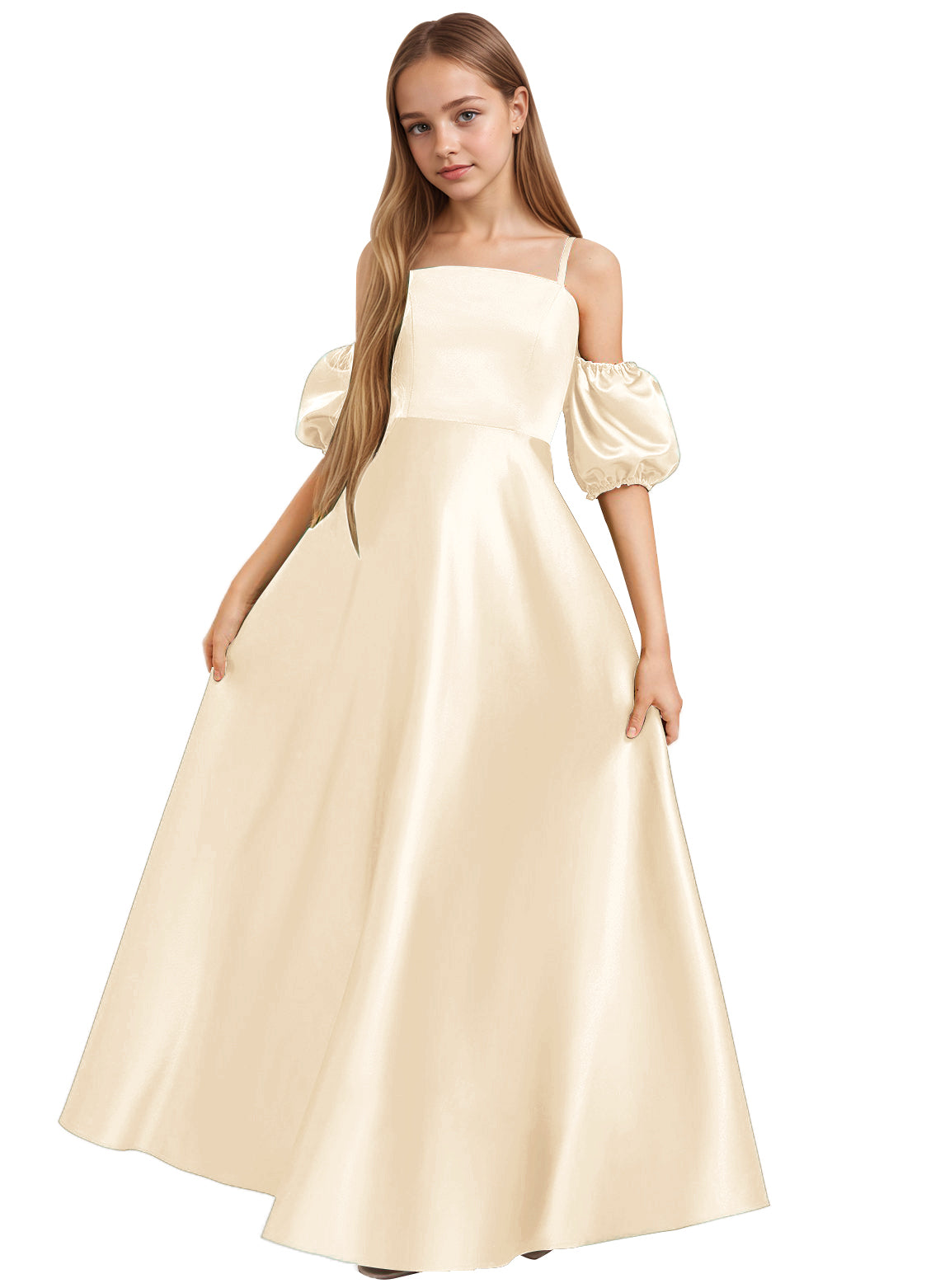 dideyttawl Girls A-Line Cold Shoulder Junior Bridesmaid Dress Silk Satin Flower Girl Dress 2525